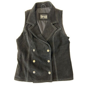 Vintage Punchline Black 100% Leather Vest Size Small Zip Front